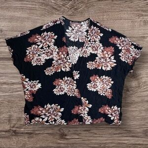 Floral Print Women's Kimono Top - Black and Brown